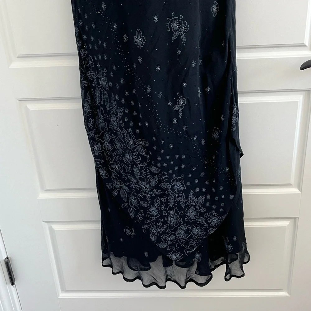 Vintage CDC Black Floral Maxi Dress Beaded Chiffon Dark Fairycore 10 Romantic - Picture 4 of 15